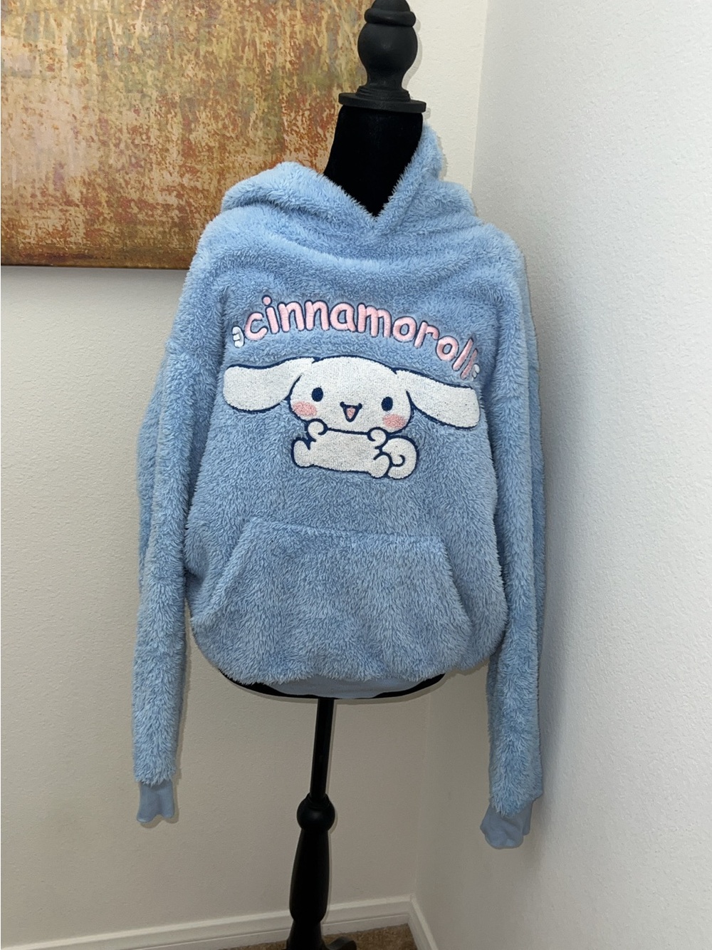 Sanrio Cinnamoroll Plush Hooded Pullover - Light Blue with Pink Accents